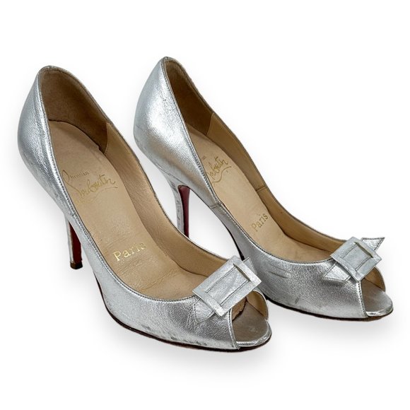 Christian Louboutin Shoes - Christian Louboutin Silver Peep Toe Pumps